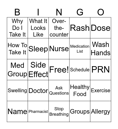 Med Group Bingo Card