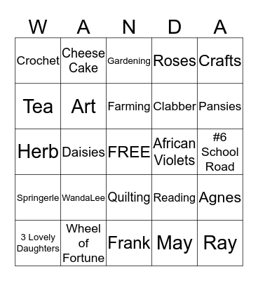 WANDA'S DAY Bingo Card