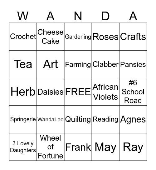 WANDA'S DAY Bingo Card