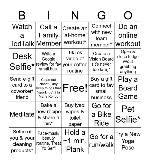 Quarantine WFH Bingo Card