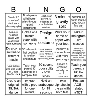 #AOBKeepItMoving Challenge - Week 1  Bingo Card