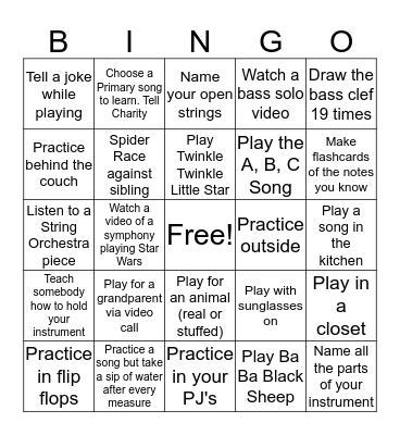 Sam's Practice Card Bingo Card