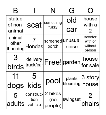 Neighborhood Bingo Card