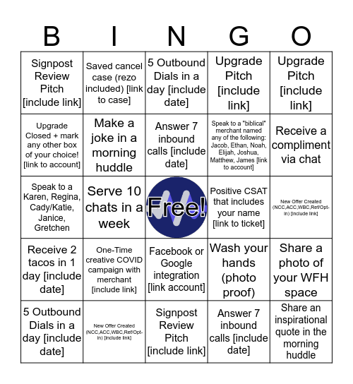 Support Bingo - March 2020 Bingo Card