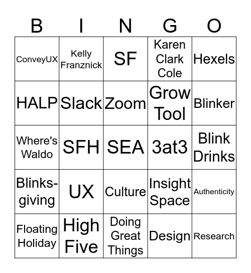 Blink Bingo! Bingo Card