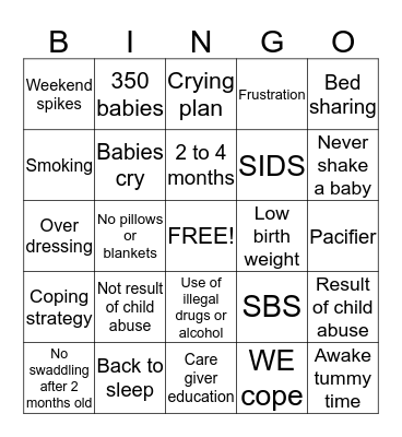 SIDS & SBS BINGO Card