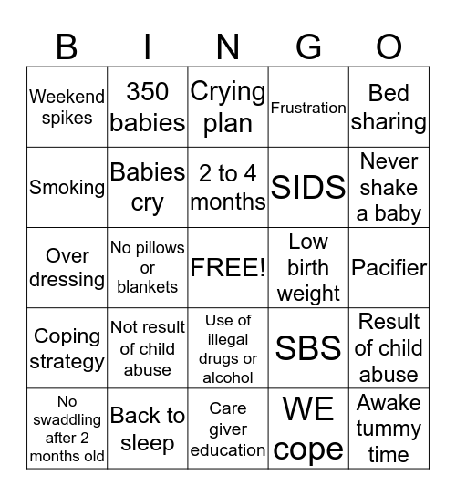 SIDS & SBS BINGO Card