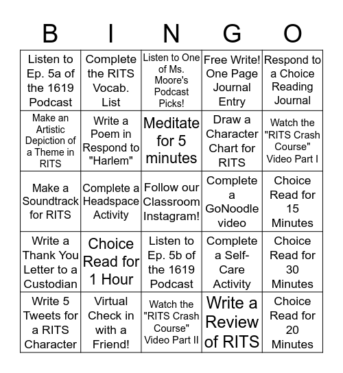 Hufflepuff Bingo Card