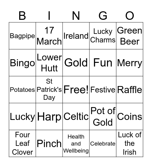 Lucky Lower Hutt Games Bingo Card