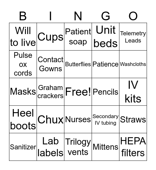 IMC Shortage Bingo Card