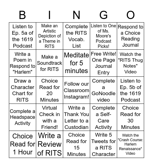 Hufflepuff Bingo Card