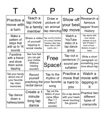 Tap Dance Bingo! Bingo Card