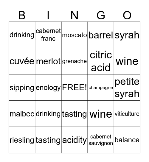 Wine Wednesday Bingo! Bingo Card