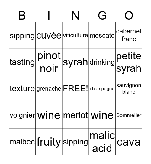 Wine Wednesday Bingo! Bingo Card