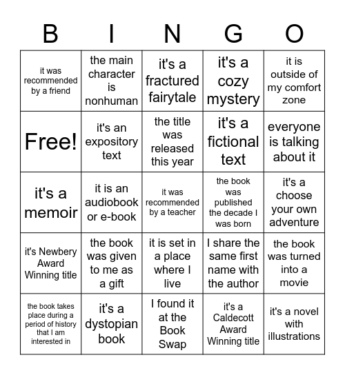 Reasons to Read BINGO! Bingo Card