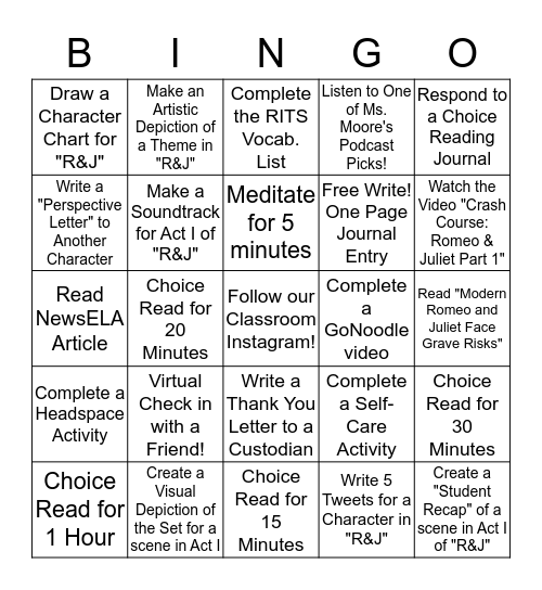 Hufflepuff Bingo Card