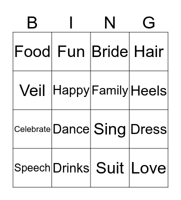 Bridal Bingo Card