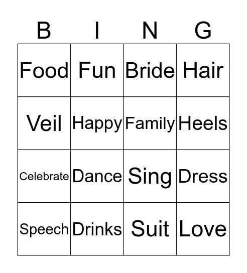 Bridal Bingo Card