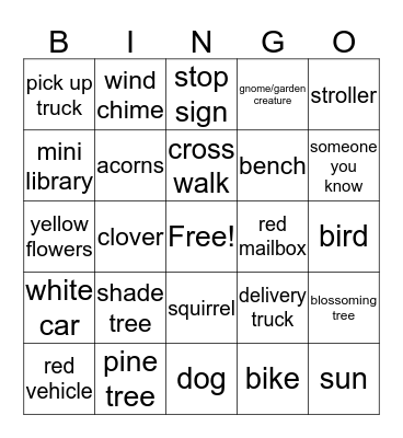 Neighborhood Walk Bingo Card