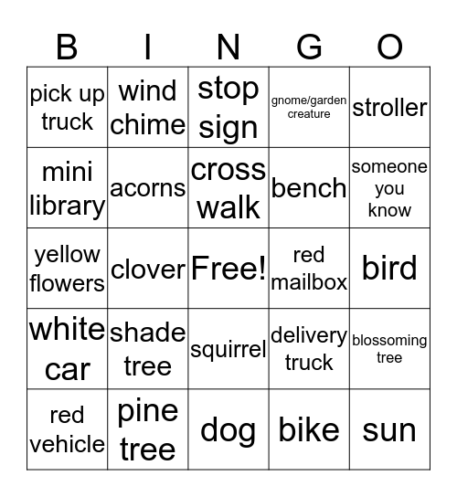 Neighborhood Walk Bingo Card