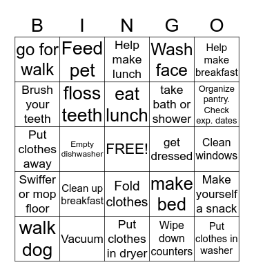 Daily Tasks and Chores Bingo Card