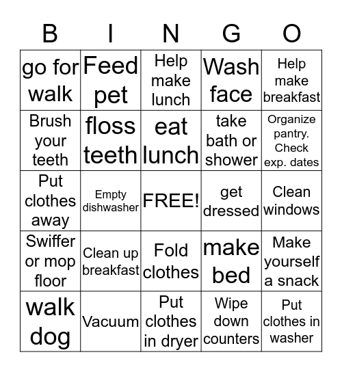 Daily Tasks and Chores Bingo Card