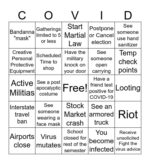 COVID-19 Bingo Card