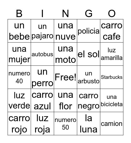 BINGO para el carro Bingo Card