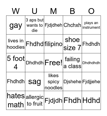 kirt’s wumbo! Bingo Card