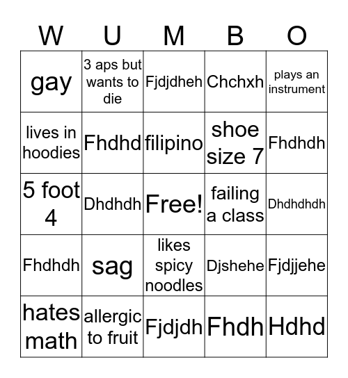 kirt’s wumbo! Bingo Card