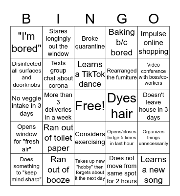 Corona: Stuck-at-home version Bingo Card