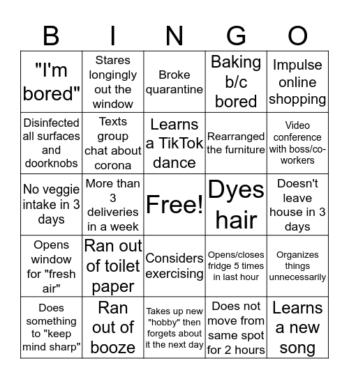Corona: Stuck-at-home version Bingo Card