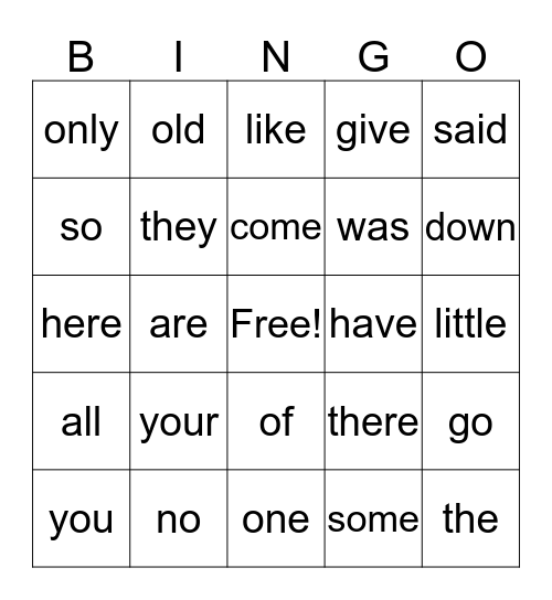 Tricky Words Bingo Card