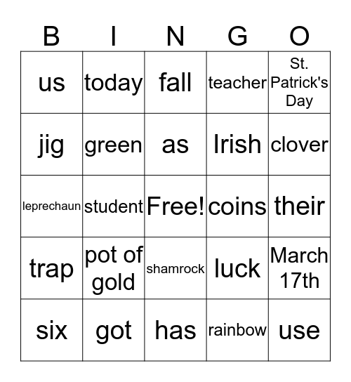 St. Patrick's Day BINGO Card