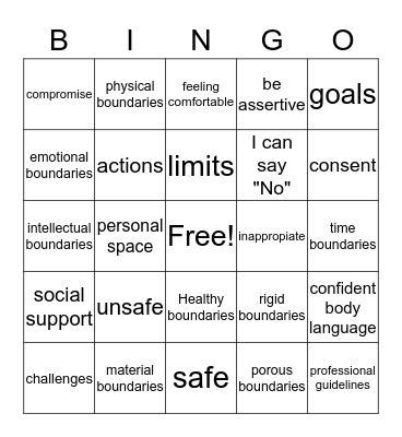 Healthy Boundaries Bingo Card