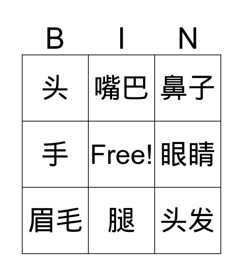 眼睛 Bingo Card