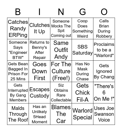 Ramee El-Rahman's Bingo Card Bingo Card