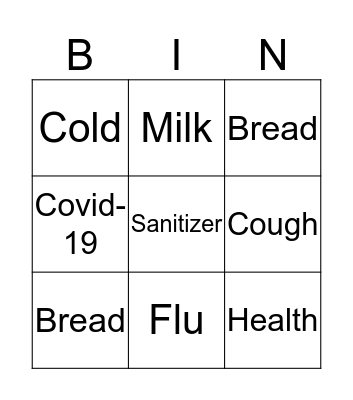 Word Bank Bingo Card