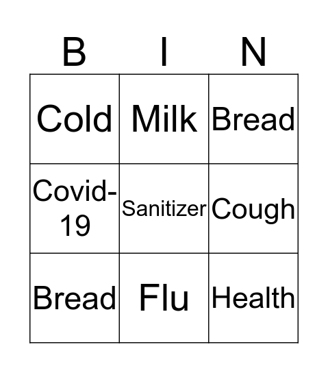 Word Bank Bingo Card