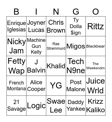 How similar is your music taste to Nicole Bingo Card
