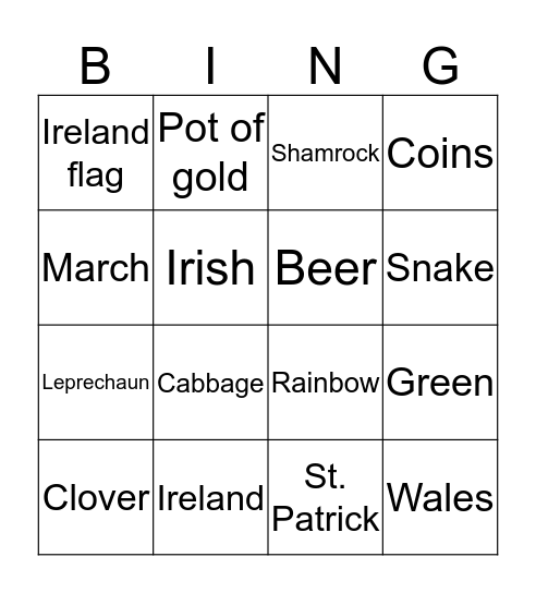 St. Patrick´s day Bingo Card