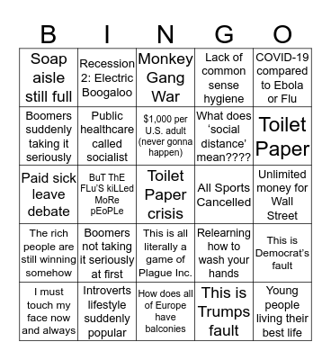 CoronaVirus Bingo Card