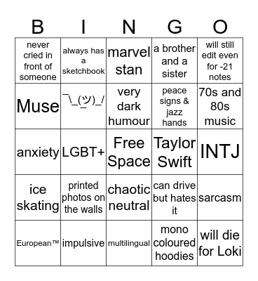 how similar are you to an Bingo Card