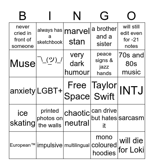 how similar are you to an Bingo Card