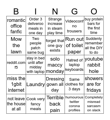 WFH Bingo Card