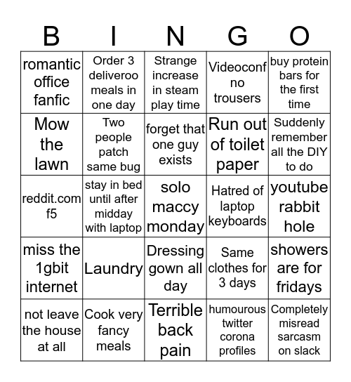 WFH Bingo Card