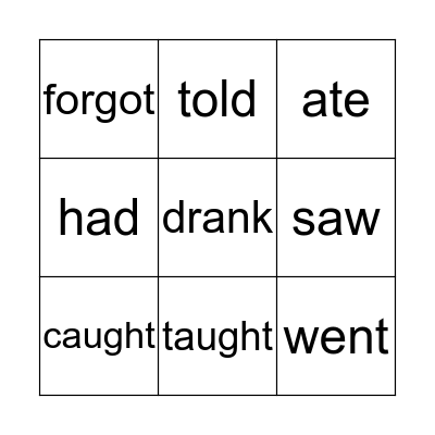 Irregular Verbs Bingo Card