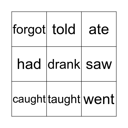 Irregular Verbs Bingo Card