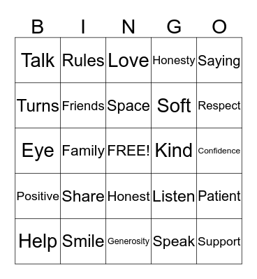 Socialization Bingo Card