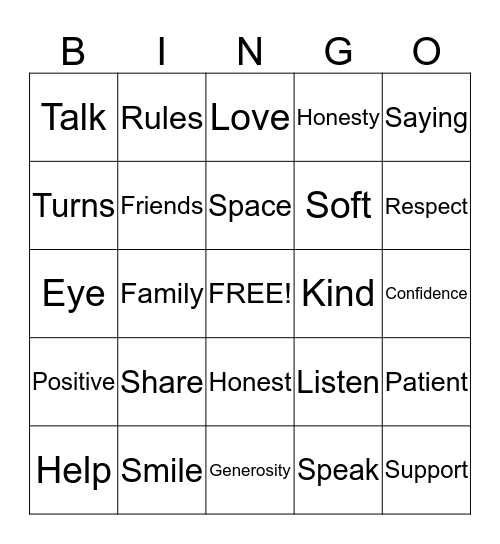 Socialization Bingo Card